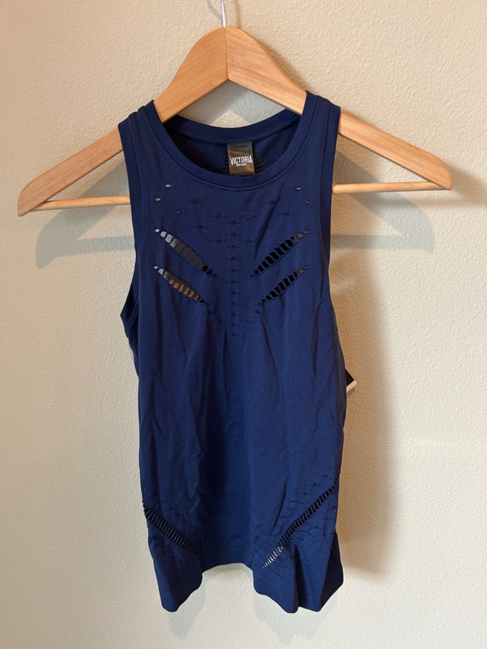 VICTORIA SPORT PERFORATED RACERBACK TANK TOP NAVY NWT
